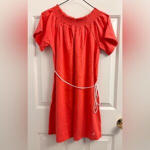 Nautica Coral Smocked Neck Dress with Waist Tie